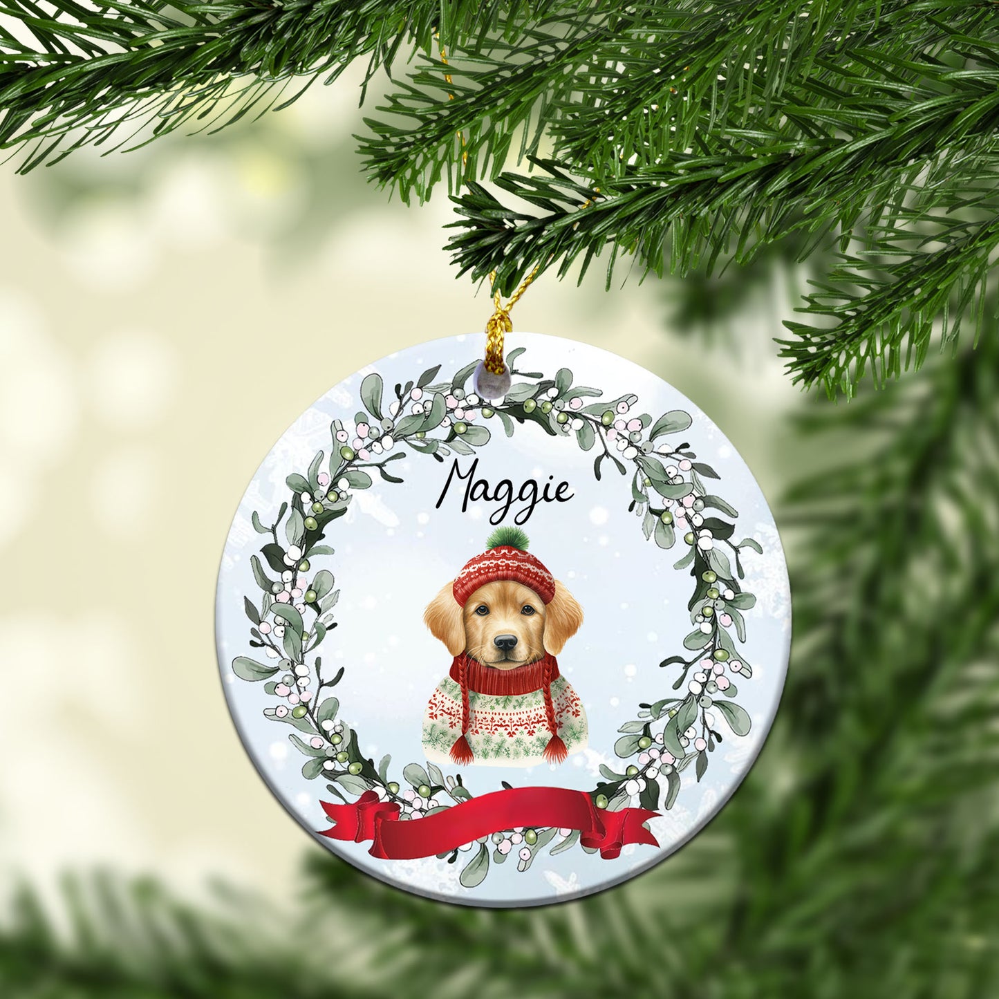 Personalized Pup In Ugly Sweater Custom Ceramic Ornament