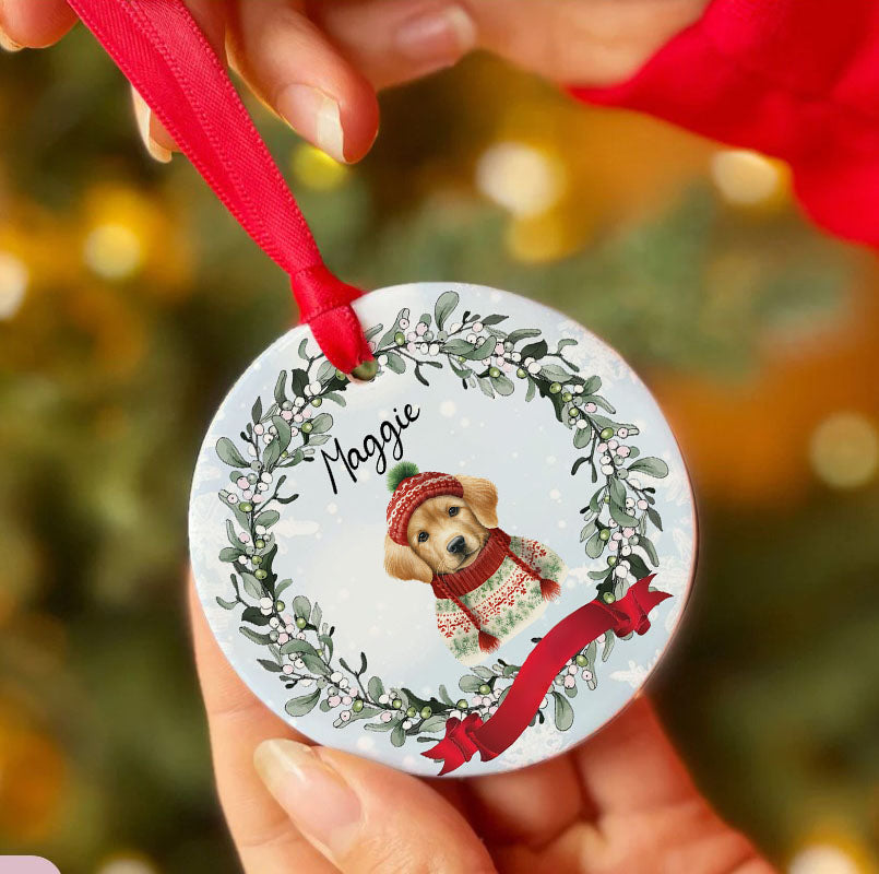 Personalized Pup In Ugly Sweater Custom Ceramic Ornament