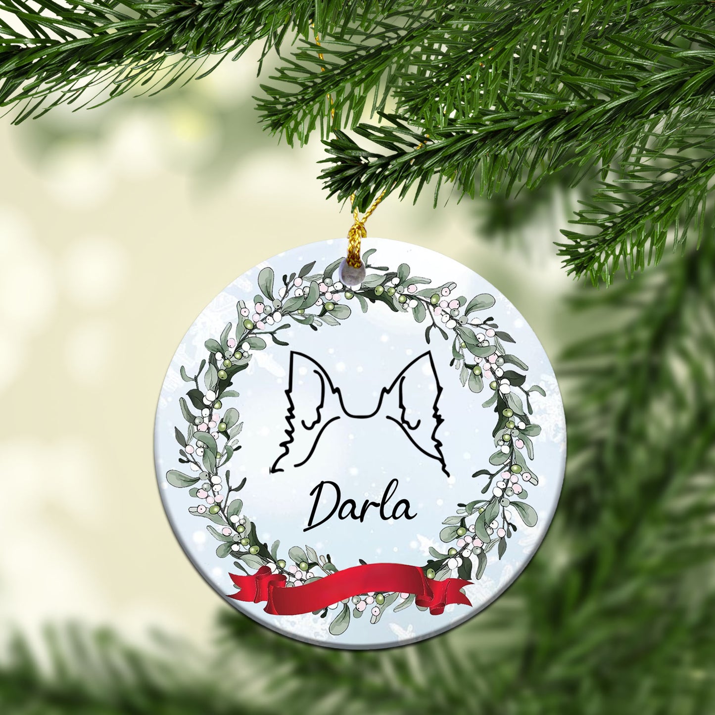 Personalized Dog Ear Custom Ceramic Ornament