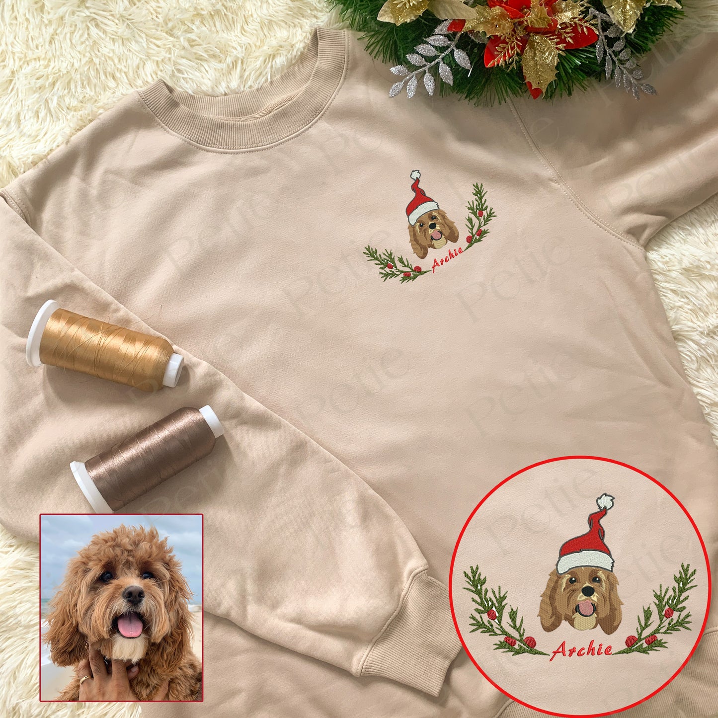 Personalized Embroidered Christmas Mistletoe Pet Dog Cat Hoodie Sweatshirt T-Shirt