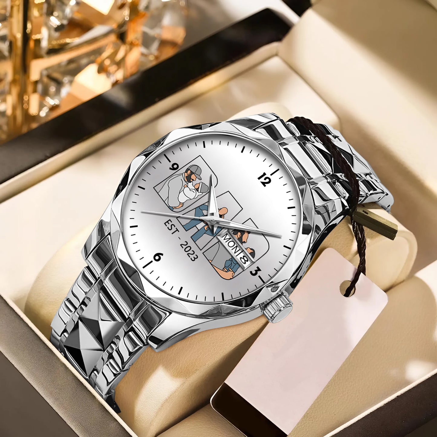 Father's Day Gift For Dad Personalized Alloy Quartz Watch with 3 Family Photos for Dad