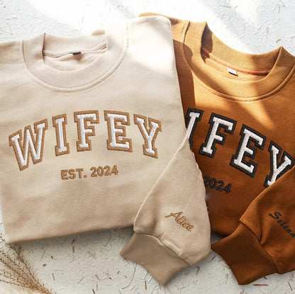 Personalized Embroidered WIFEY Hoodie Sweatshirt T-Shirt