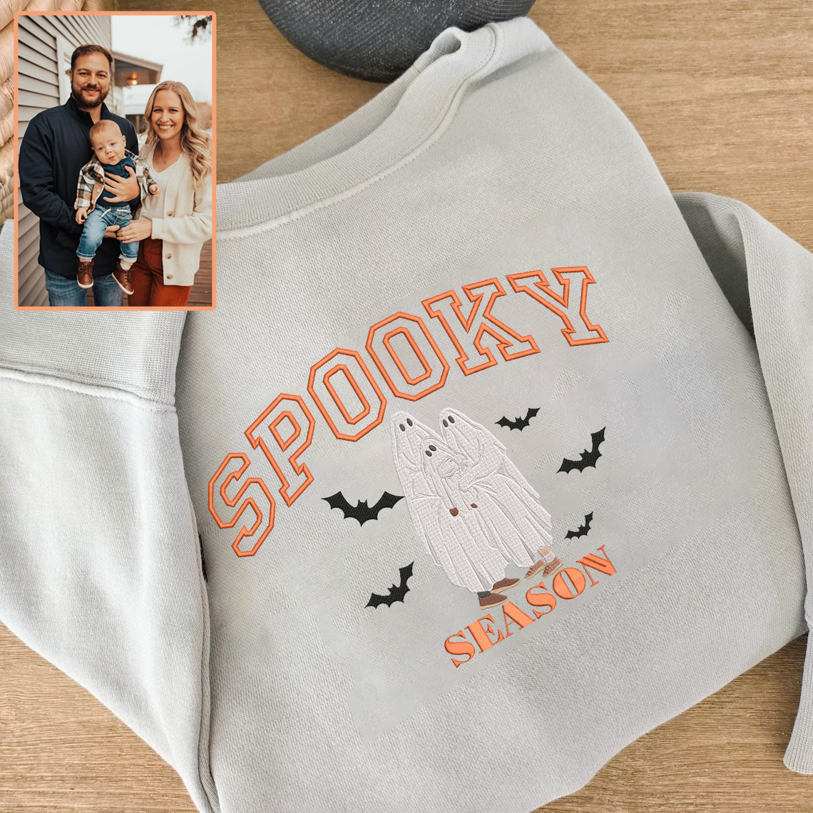 Halloween Personalized Embroidered Family Photo Hoodie Sweatshirt T-Shirt