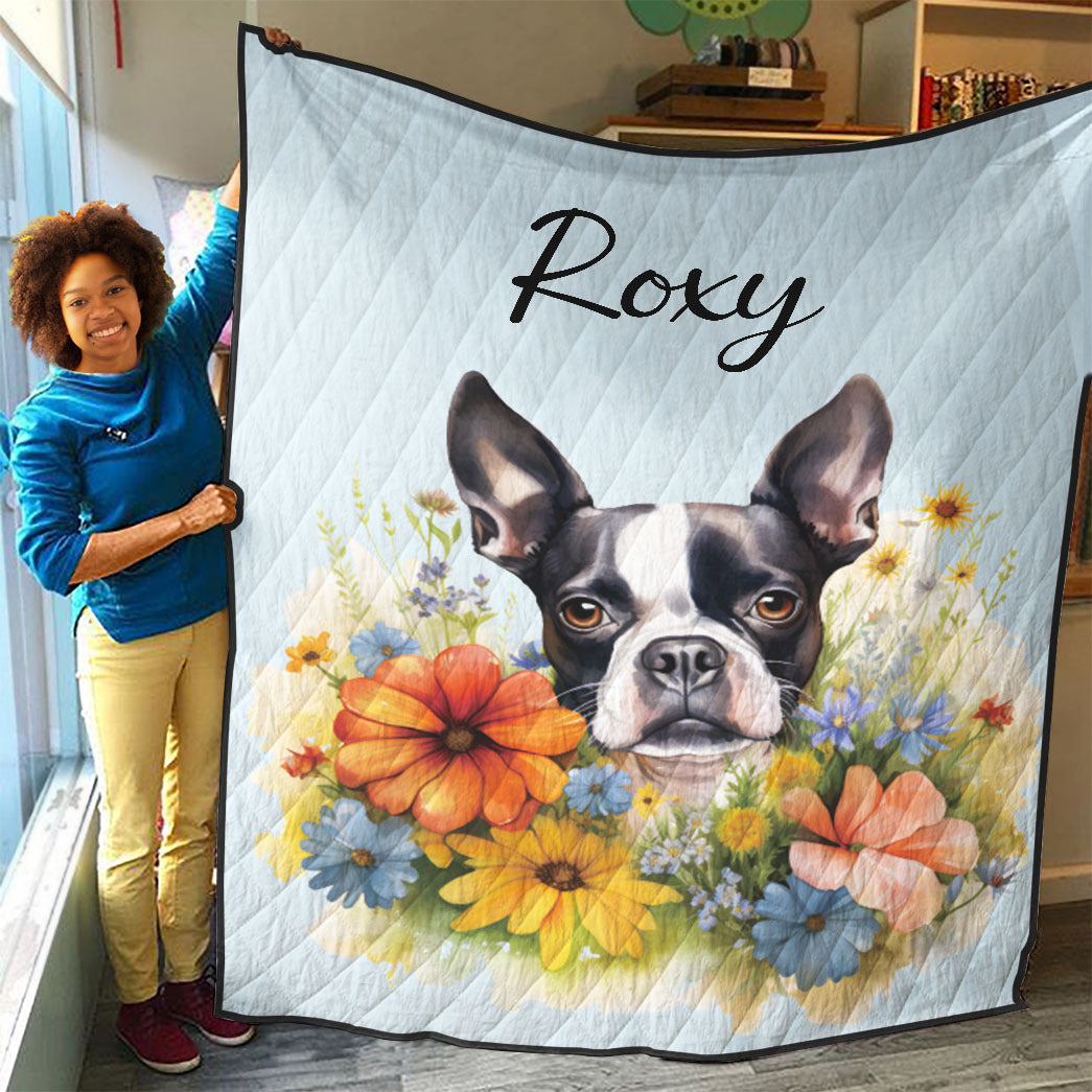 Personalized Pet Flower Christmas Quilt