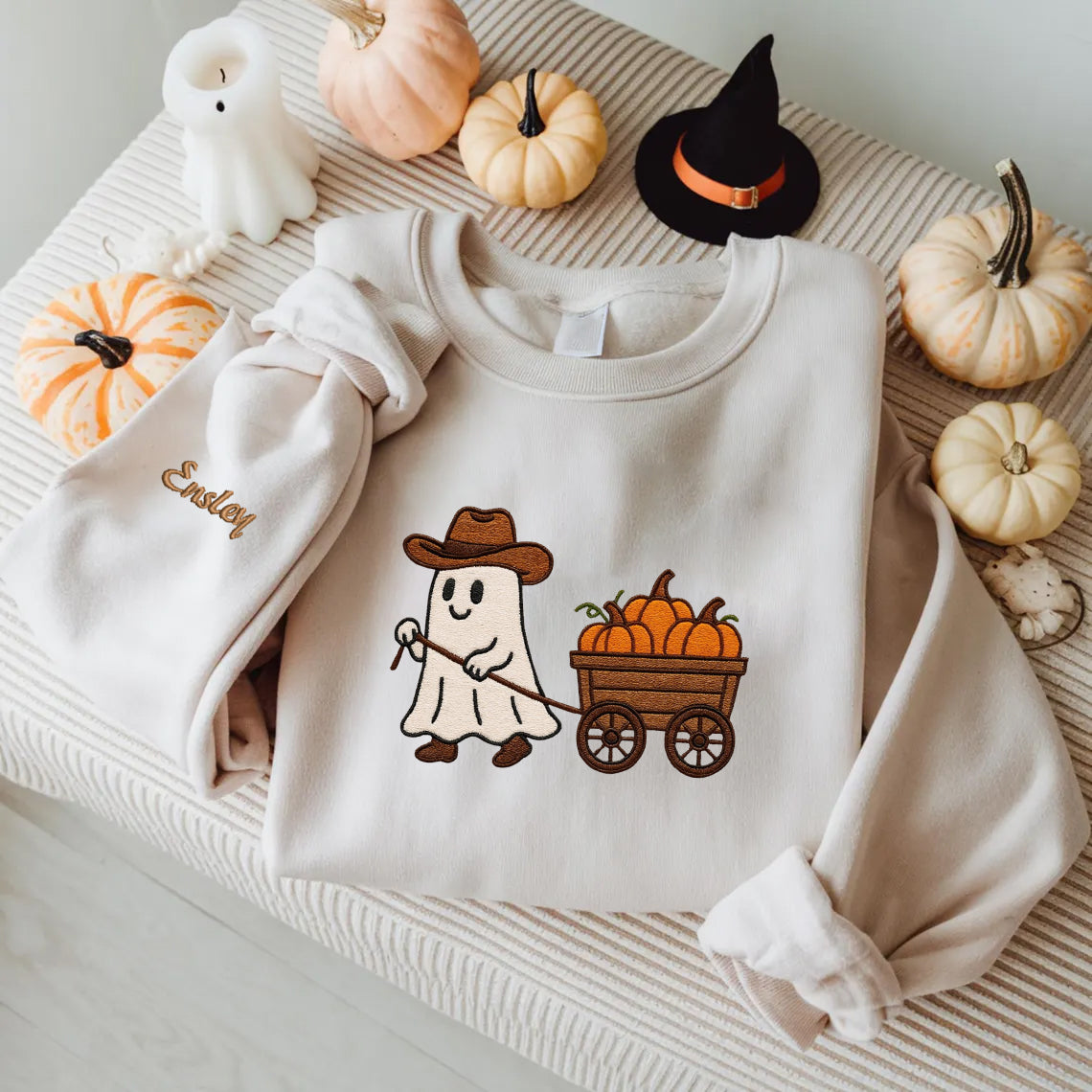 Halloween Personalized Embroidered Ghost Hoodie Sweatshirt T-Shirt