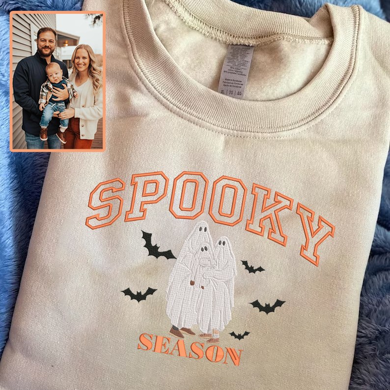 Halloween Personalized Embroidered Family Photo Hoodie Sweatshirt T-Shirt