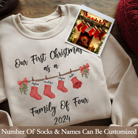 Christmas Personalized First Christmas as a Family Custom Hoodie Sweatshirt T-Shirt