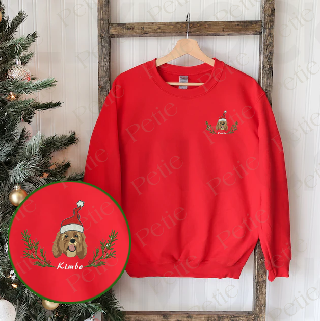 Personalized Embroidered Christmas Mistletoe Pet Dog Cat Hoodie Sweatshirt T-Shirt