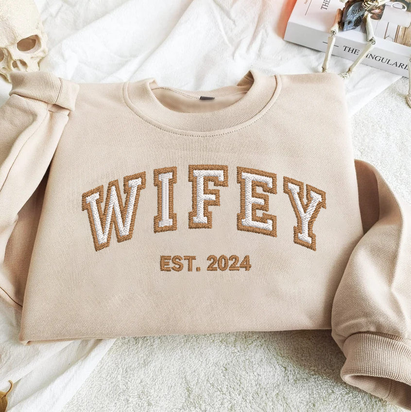 Personalized Embroidered WIFEY Hoodie Sweatshirt T-Shirt