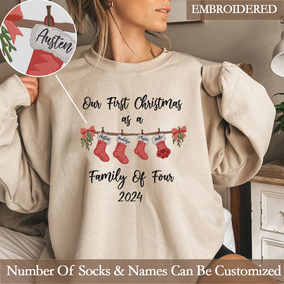 Christmas Personalized First Christmas as a Family Custom Hoodie Sweatshirt T-Shirt