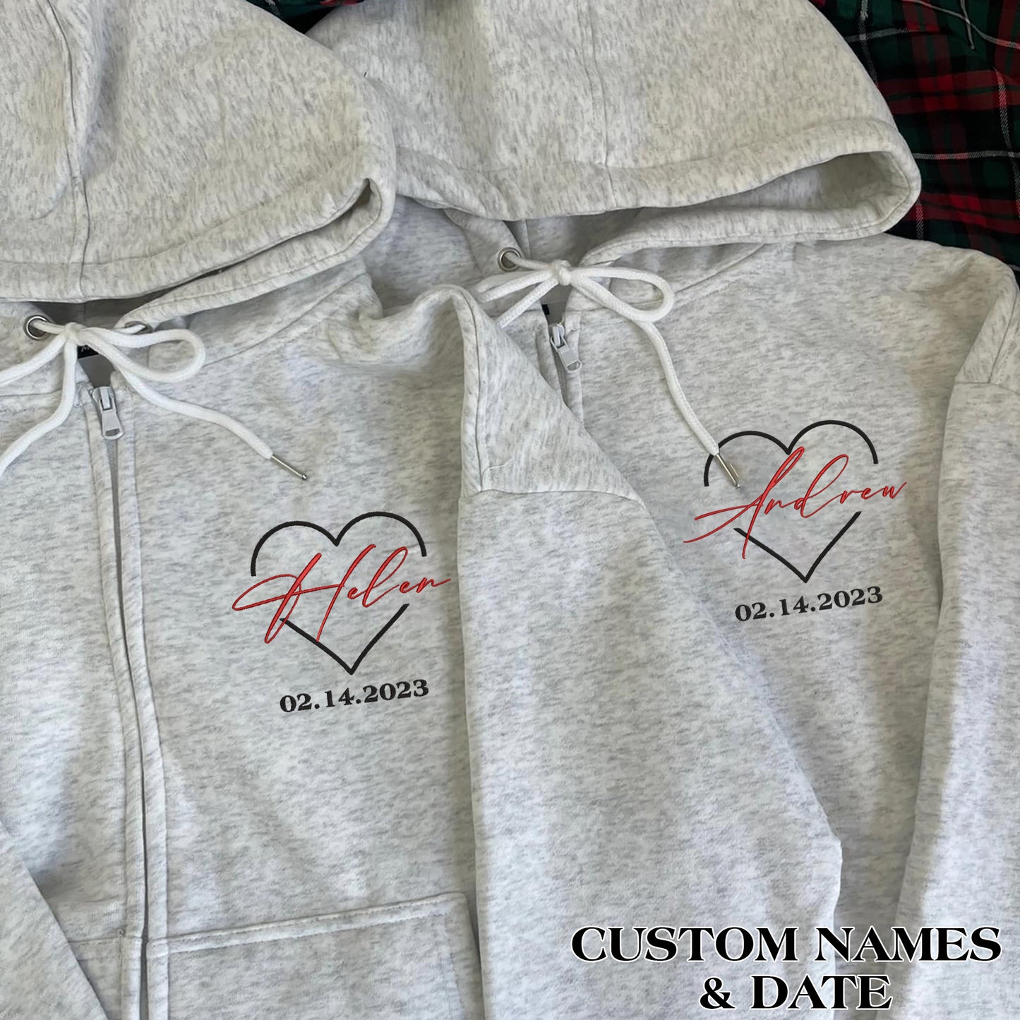 Valentine Embroidered Custom Names & Date Couple Hoodie Sweatshirt T-shirt