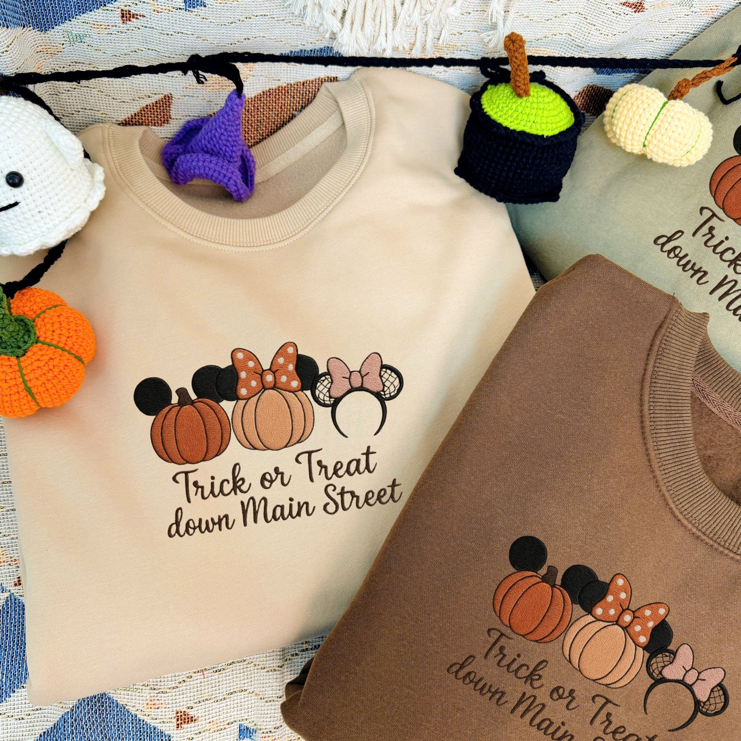 Halloween Personalized Embroidered Trick Or Treat Down Main Street Hoodie Sweatshirt T-Shirt