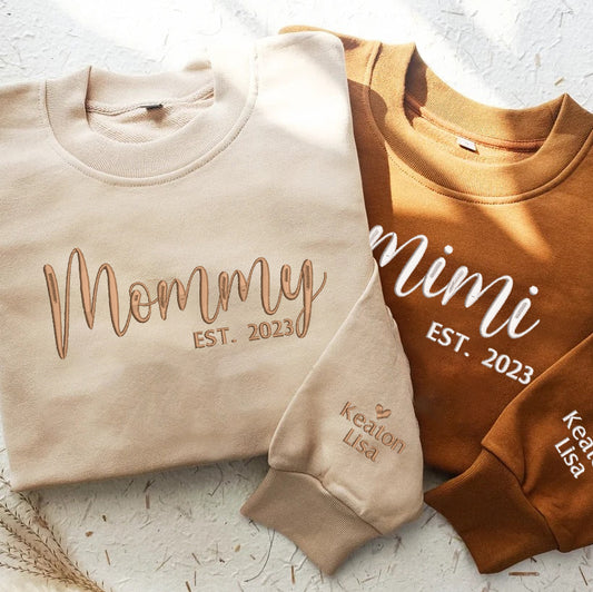 Personalized Embroidered Custom Text With Kids Names On Sleeve Hoodie Sweatshirt T-Shirt