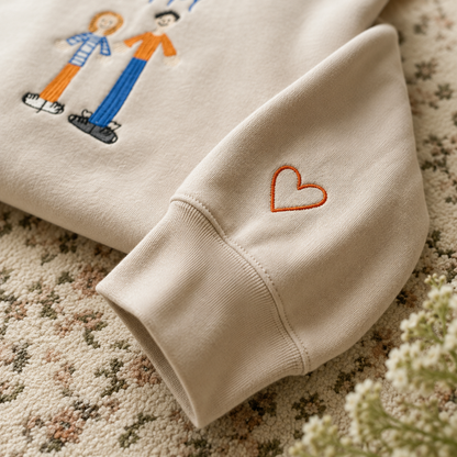 Embroidered Custom Kids Photo Drawing Sweatshirt, Drawing Keepsake Gift, Personalized Photo Crewneck, Unique Gift for Mom Dad
