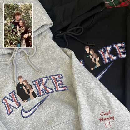 Valentine Embroidered Custom Couple Photo Baseball Hoodie Sweatshirt T-shirt