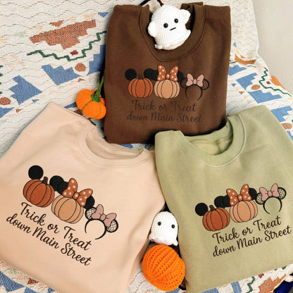 Halloween Personalized Embroidered Trick Or Treat Down Main Street Hoodie Sweatshirt T-Shirt