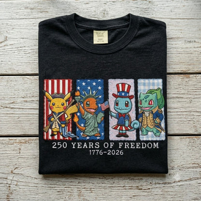 Pokemon 250 Years of Freedom 1776–2026 Patriotic Embroidered Graphic Quarter-Zip Sweatshirt, Hoodie Sweatshirt T-Shirt