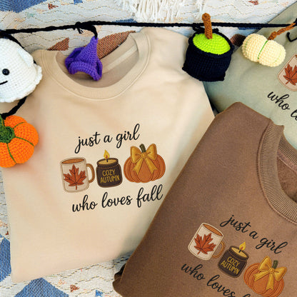 Halloween Personalized Embroidered Just A Girl Who Loves Fall Hoodie Sweatshirt T-Shirt