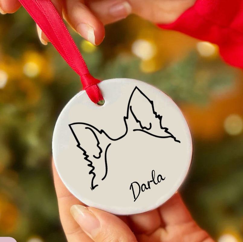 Personalized Dog Ear Custom Ceramic Ornament