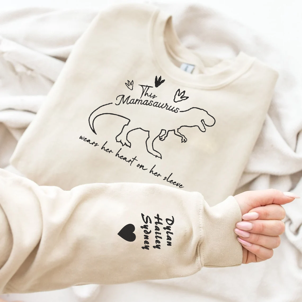 Mother's Day Personalized Embroidered Mamasaurus Hoodie Sweatshirt T-Shirt