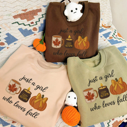 Halloween Personalized Embroidered Just A Girl Who Loves Fall Hoodie Sweatshirt T-Shirt