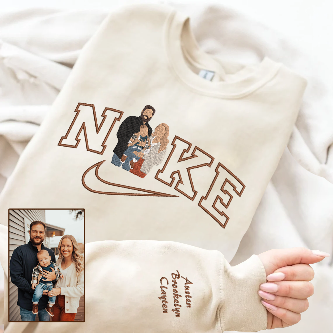 Mother's Day Personalized Embroidered Family Photo Hoodie Sweatshirt T-Shirt