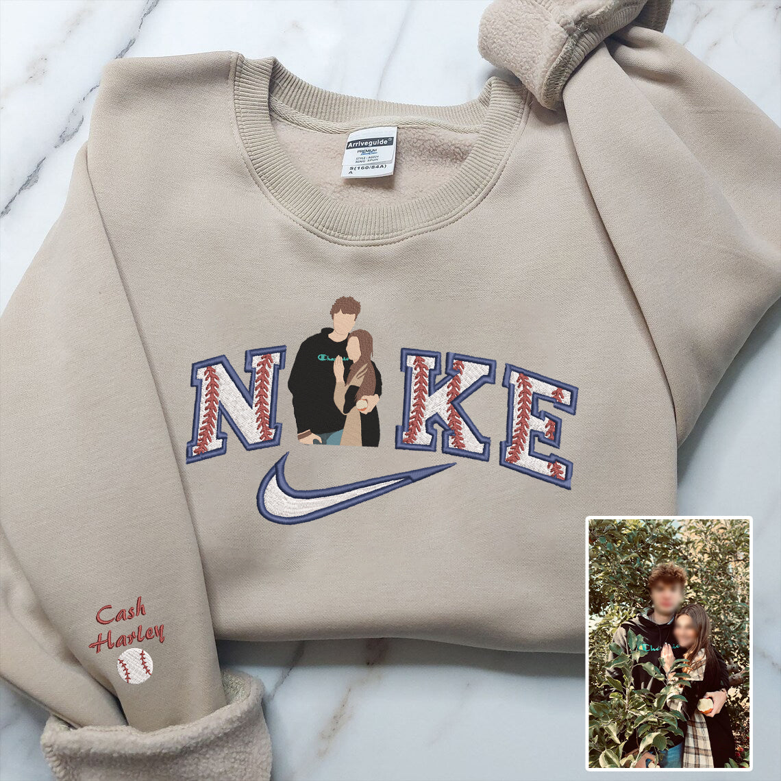 Valentine Embroidered Custom Couple Photo Baseball Hoodie Sweatshirt T-shirt