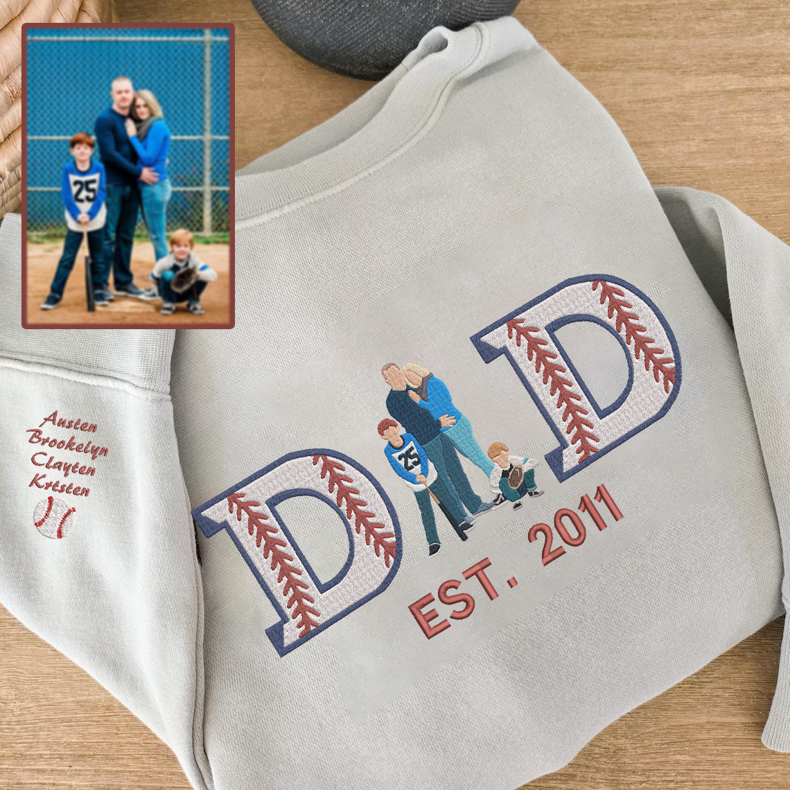 Father's Day Personalized Embroidered Baseball Hoodie Sweatshirt T-Shirt