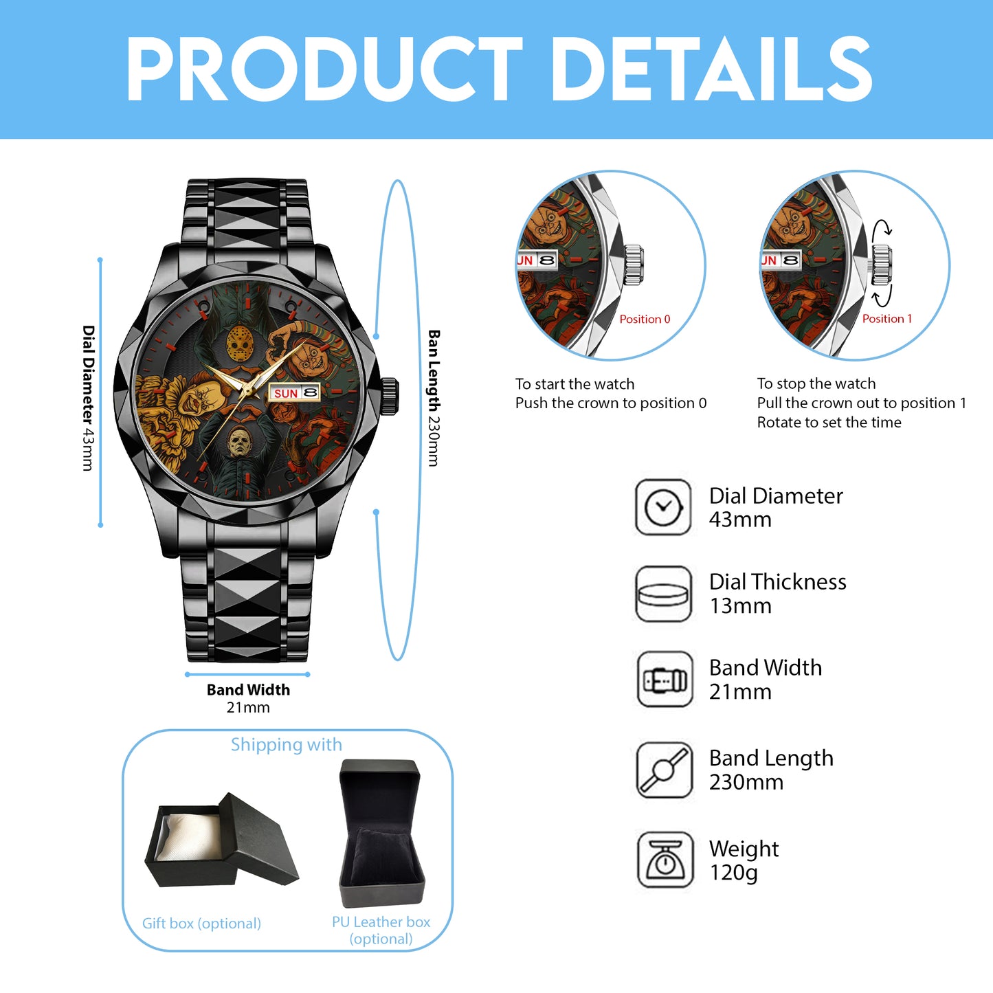 Halloween Horror Movies Personalized Quartz Watch