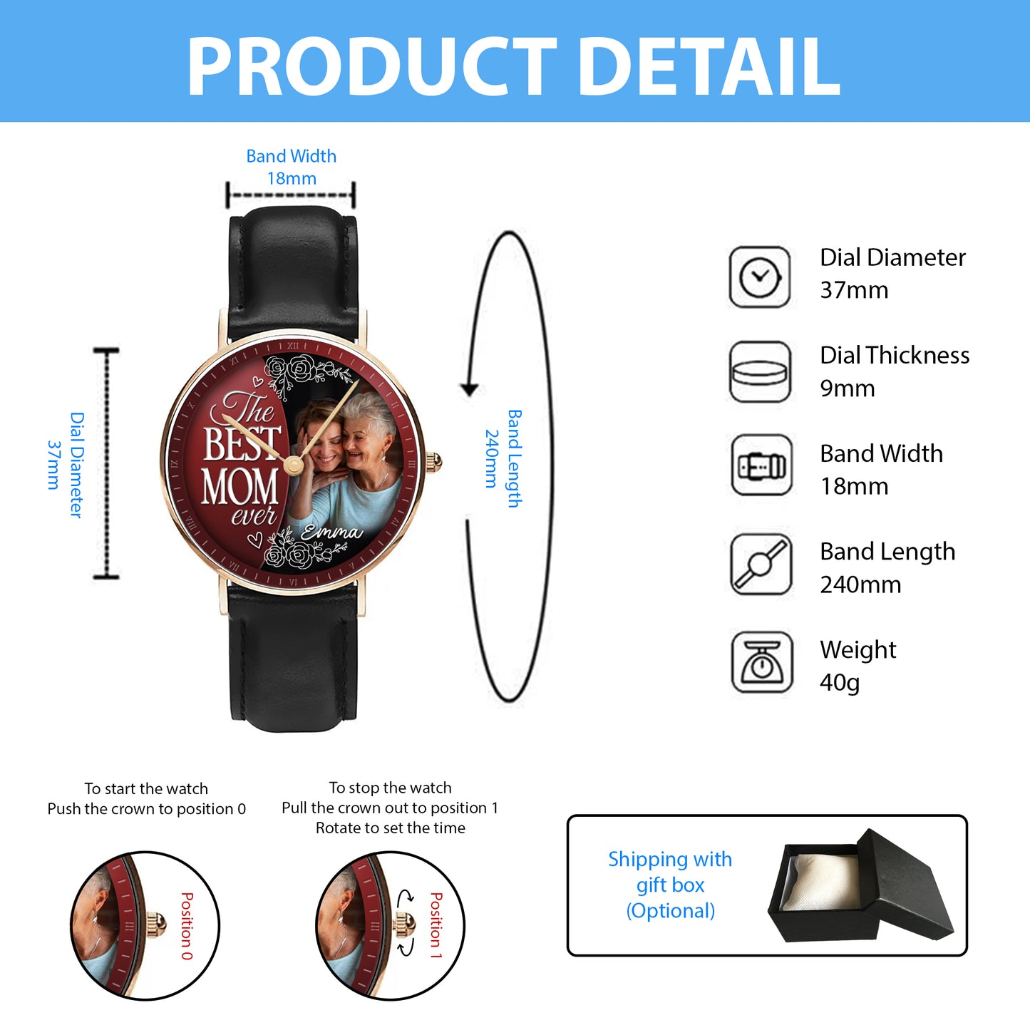 Mother's Day Gift For Best Mom Ever Personalized Photos Quartz Watch