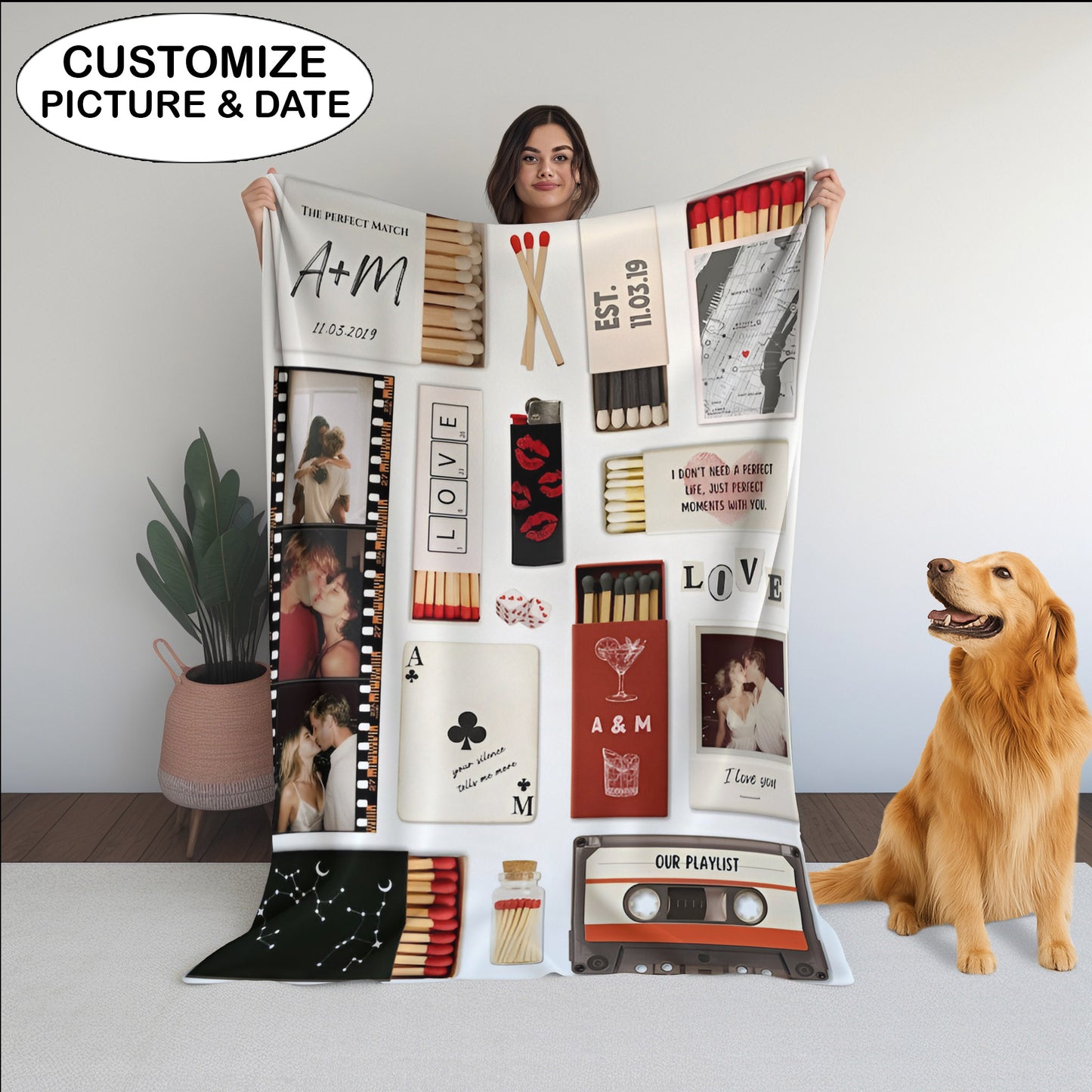 Nostalgia Couple Love Story Matchbook Collage Dopamine Decor - Personalized Poster - Heartfelt Valentine, Anniversary Gift For Him, For Her