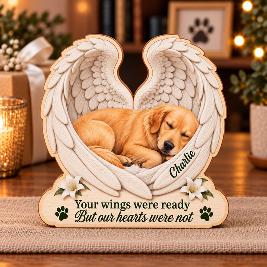 Custom Pet Photo & Name Sleeping Angel Flat Printed 3-Layer Wooden Block