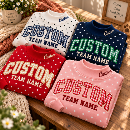 Personalized Custom Text Embroidered Polka Dot Sweatshirt