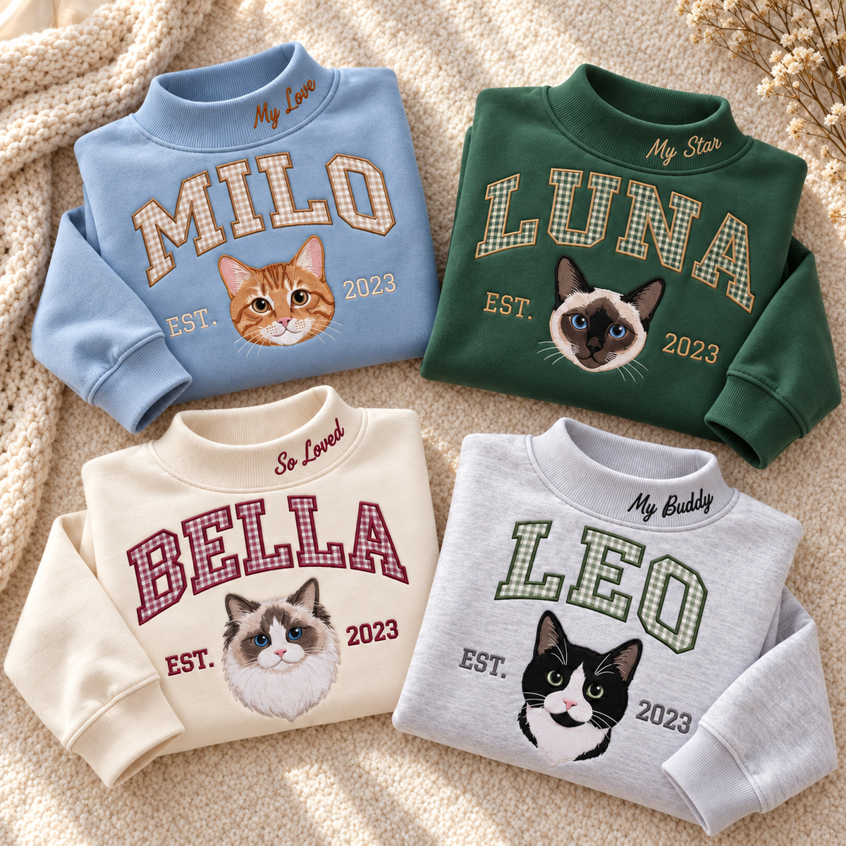 Personalized Embroidered Pet's Photo With Message On Neck Sweatshirt, Quarter-Zip Sweatshirt