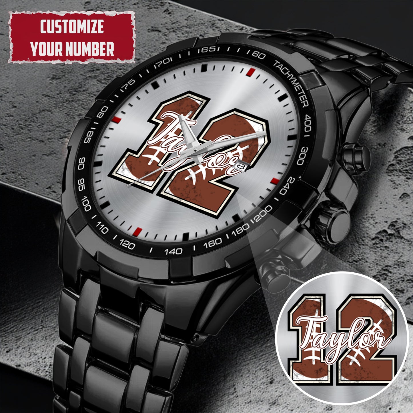 Personalized American Football Custom Name & Number Watch Father's Day Gift For Him