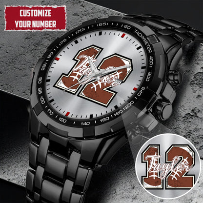 Personalized American Football Custom Name & Number Watch Father's Day Gift For Him