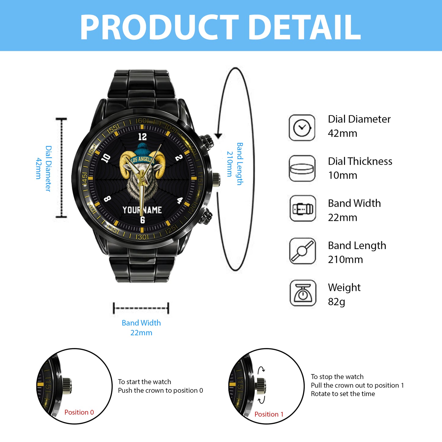 Personalized Retro Mascot Football Custom Name Watch Father's Day Gift For Him