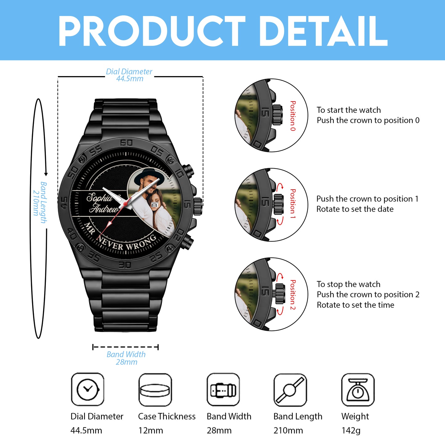 Personalized Heart Couple Photo Keepsake Watches