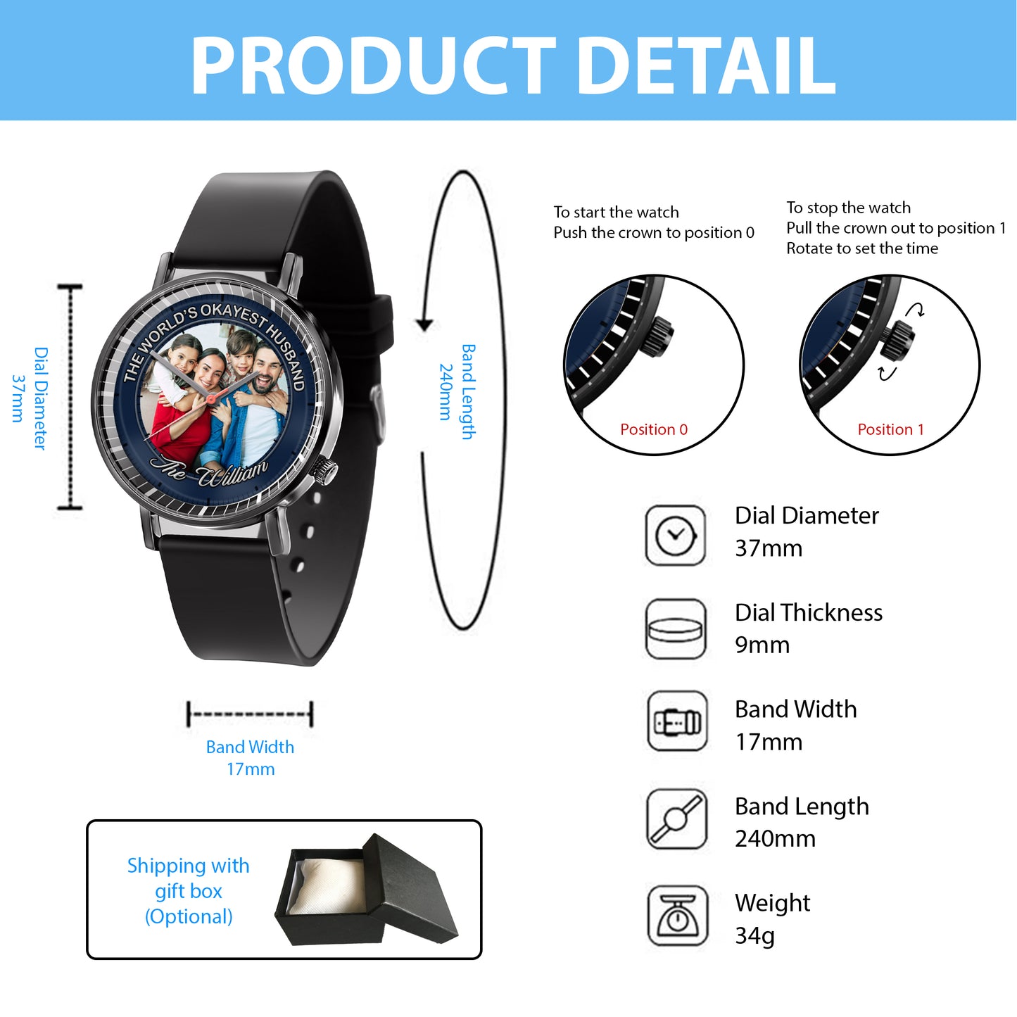 The World's Okayest Husband Personalized Photos Quartz Watch