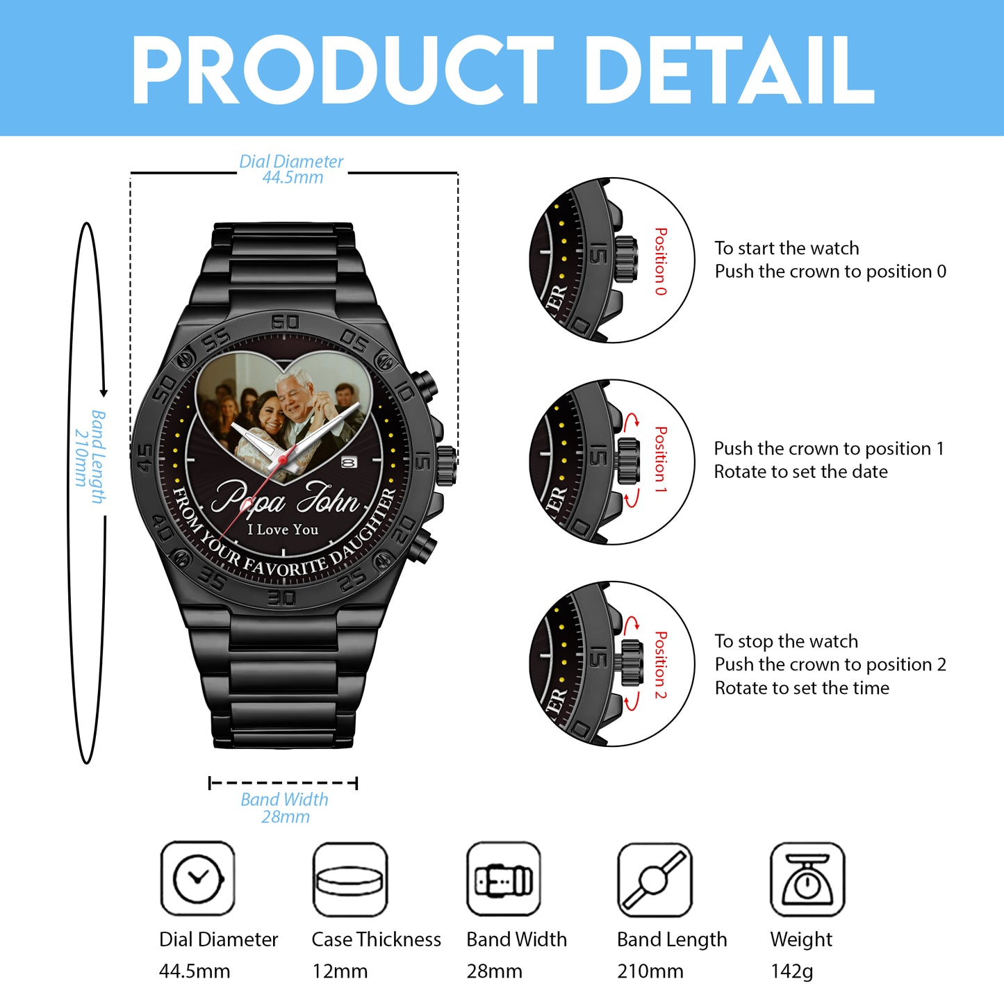 Heart Frame Photo Upload - Family Custom Stainless Steel Metal Watch