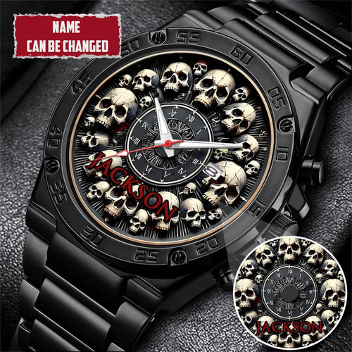 Personalized Halloween Skull Custom Name Quartz Watch
