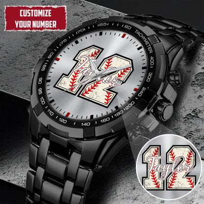 Personalized Baseball Custom Name & Number Watch Father's Day Gift For Him