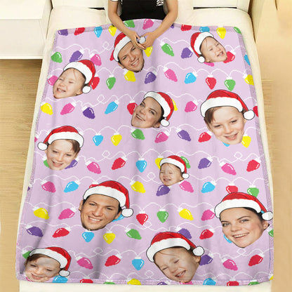 Personalized Family Photo Christmas Light Soft Blanket