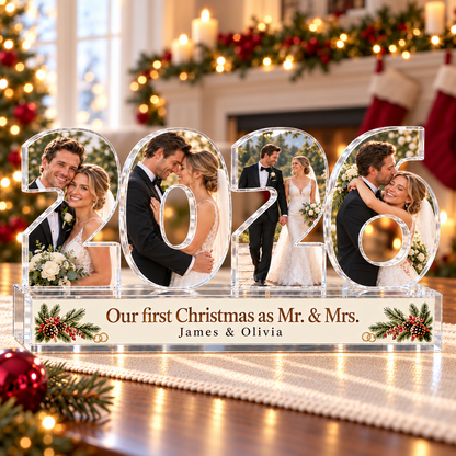 Personalized Our First Christmas As Mr & Mrs Photo Acrylic Keepsake – Custom Picture Christmas Gift