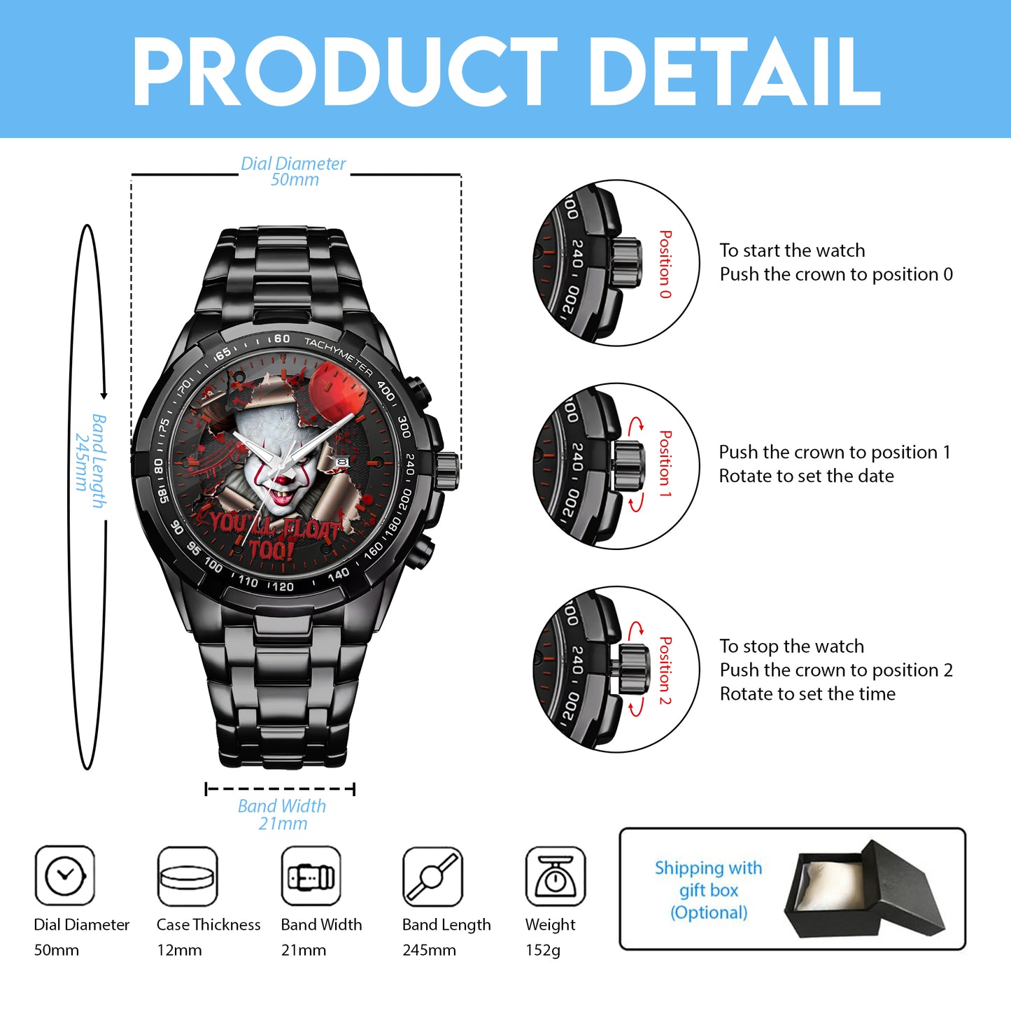 Halloween Horror Movies You'll Float Too Personalized Quartz Watch