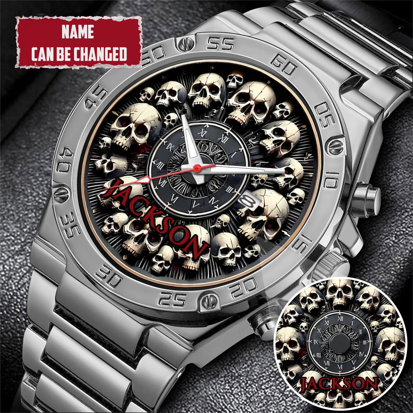 Personalized Halloween Skull Custom Name Quartz Watch