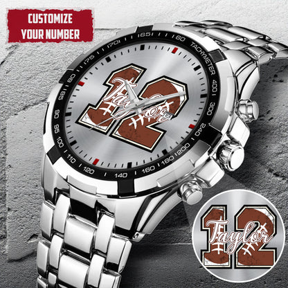 Personalized American Football Custom Name & Number Watch Father's Day Gift For Him