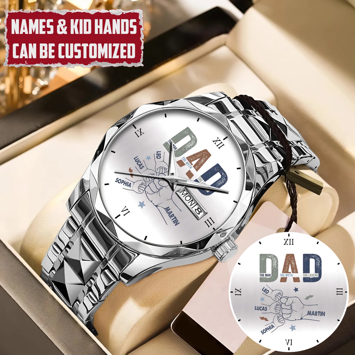 Personalized Dad & Kids Hands Quartz Watch Father's Day Gift For Him