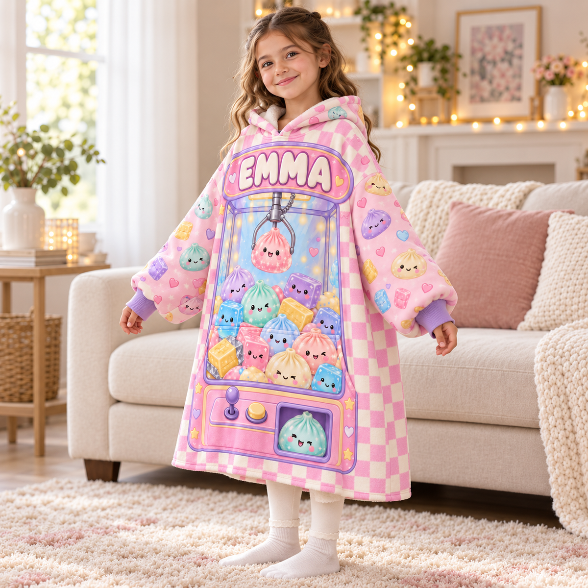 Cute Dumpling Squishy Custom Kid's Name AOP Blanket Hoodie