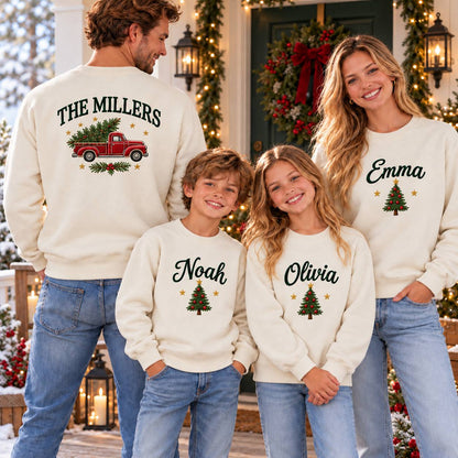 Personalized Christmas Family Sweatshirts, Custom Family Name Matching Christmas Sweatshirt